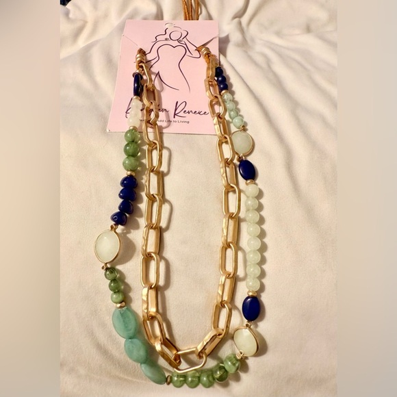 Elegant Gold and Blue Beaded Necklace - Picture 2 of 3